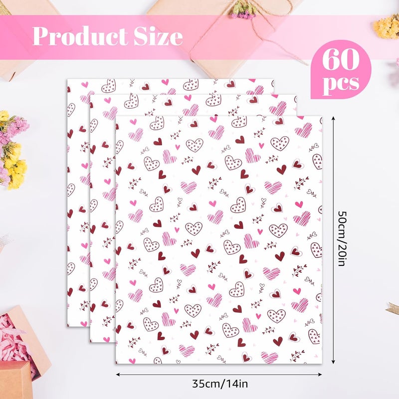 Ethanberg 60 Sheets Gift Wrapping Tissue Paper Bulk, Pink Heart Blossom Tissue Paper for Gift Bags, Decorative Art Papers for DIY Crafts Wedding Birthday Baby Showers Holiday Party Decor, 20x14 Inches - Image 2